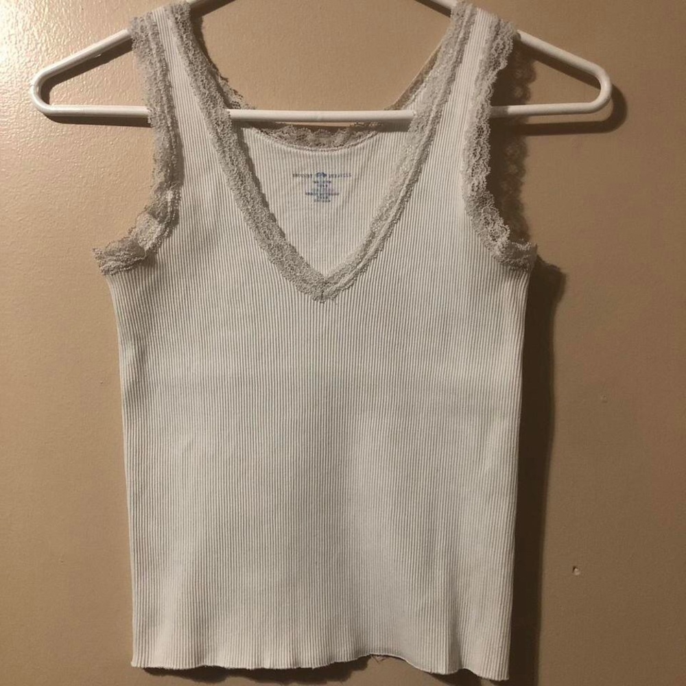 Brandy Melville White Ronnie Lace Trim Tank Top